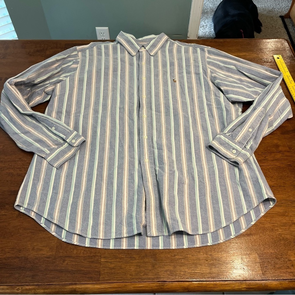 Ralph Lauren Blue White Striped Shirt button down classic fit 100% cotton XXL